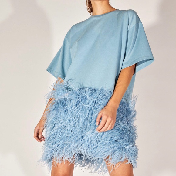 Cynthia Rowley Dresses & Skirts - Baby blue Astrid dress with layer of feathers
